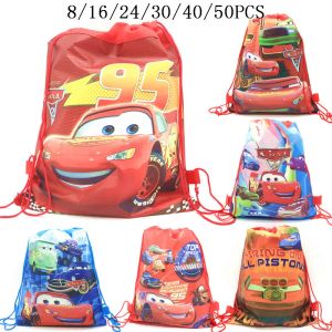 Sacs 8/16 / 24 / 50pcs voitures Lighing Ueen Birthday Party Cadeaux Sac à cordon non tissé