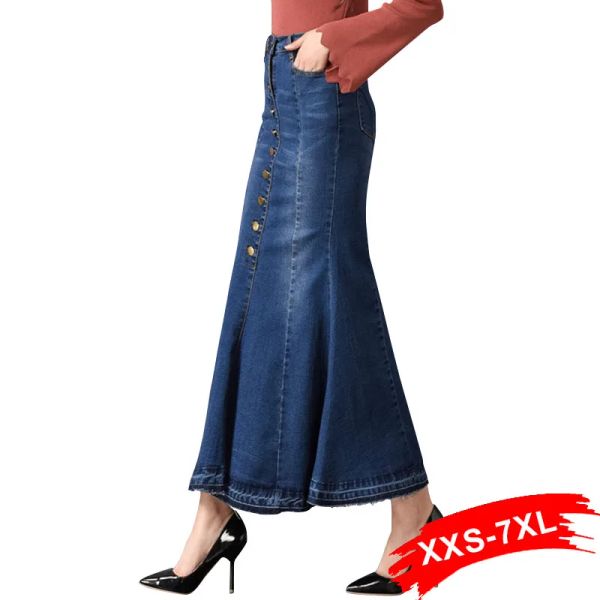 Bolsas de bocanada estética falda larga botón para mujeres de streetwear