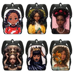Tassen Afro Black Women Print Backpack American Africa Girl Student School Tassen voor tieners Cartoon African Girl Laptop Daypack