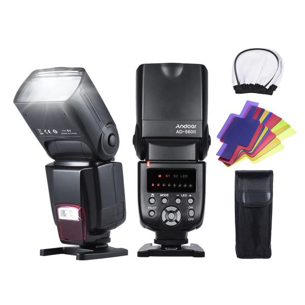 Bolsas Andoer AD560II Pro Camera Speedlite Flash Gn50 W Luz de relleno LED ajustable con filtros de color Difusor para Canon/Nikon DSLR