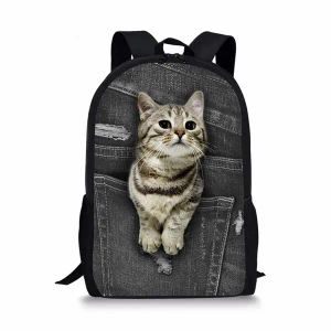 Sacs Animal Black Denim Pocket Cat chaton Sacs d'étudiants Sacs d'études BATTEBACKS 3D IMPRIMÉ OXFORD EMPHEPHERPHER BARCH GRIPLES Sacs de voyage