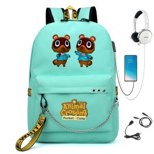 Tassen Animal Crossing Anime USB Backpack School Book Tassen Fans Travel Bags Laptop Chain Headphone
