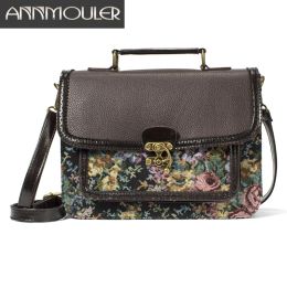 Bolsas Annmouler 2022 Vintage Metherlet Bag Bag Bag Bolso Pu Pu Cuero Floral Bolsas Fabricación Retro Bolsa de hombro