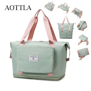 Tassen Aottla Foldable Travel Bags Dubbele ritssluiting Uitbreiding Handtas Grote nieuwe dames Schoudertassen Gratis verzending Hoogwaardige sportgymtas