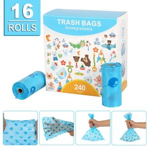 Bolsas biodegradables para excrementos de perros, respetuosas con el medio ambiente, 240 Uds., 16 rollos/caja, bolsas para excrementos de perros y gatos, bolsa de basura gruesa, Bolsa para excrementos azul