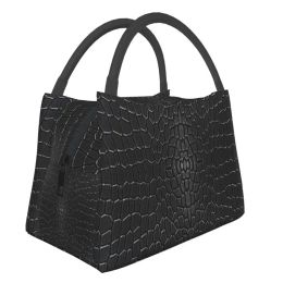 Bolsas Black Crocodile Cuero de cuero 3D Estampado Aislado Aislado Bolsa para mujer TEXTURA DE COLEDRA RESIVUA Caja de bento de refrigerador térmico