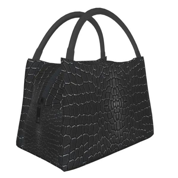 Sacs noire crocodile peau cuir 3d imprimé sac à déjeuner isolé pour les femmes texture alligatrice