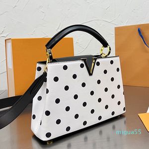 Sacs Noir Dot Femmes Épaule Sac À Main Grande Capacité En Cuir Véritable Fourre-Tout Amovible Large Bandoulière Bas Rivet Protection Haute Qualité