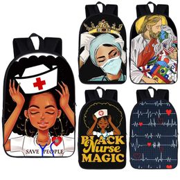Сумки Черный рюкзак медсестры с короной для девочек-подростков Детские школьные сумки Афро-женщины Холщовая дорожная сумка Студенческий рюкзак Детская книжная сумка