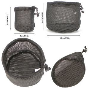 Tassen zwarte nylon mesh tas reis spullen zak tekenreekt tas net zak opslag Ditty tas voor camping fornuis fornuis servies organizer