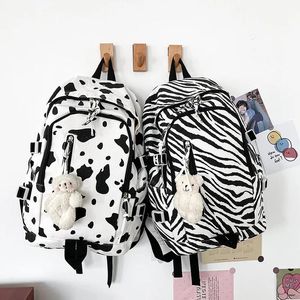 Bolsas Mochila con patrón de cebra de vaca blanca y negra, mochilas escolares, Mochila de viaje para ordenador portátil, bonita