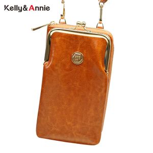 Sacs Brand Designer Huile en cuir Sacs Sacs pour femmes clip de téléphone portable Pocket dames Small Crossbodybody Sac Femelle Clakets Purse