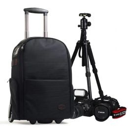 Sacs Camera Trolley Suitcase on Wheels Charille Sac à dos sac de voyage SLR Bagure de photographe professionnel à bagages décontractés Bagure de photographe professionnel