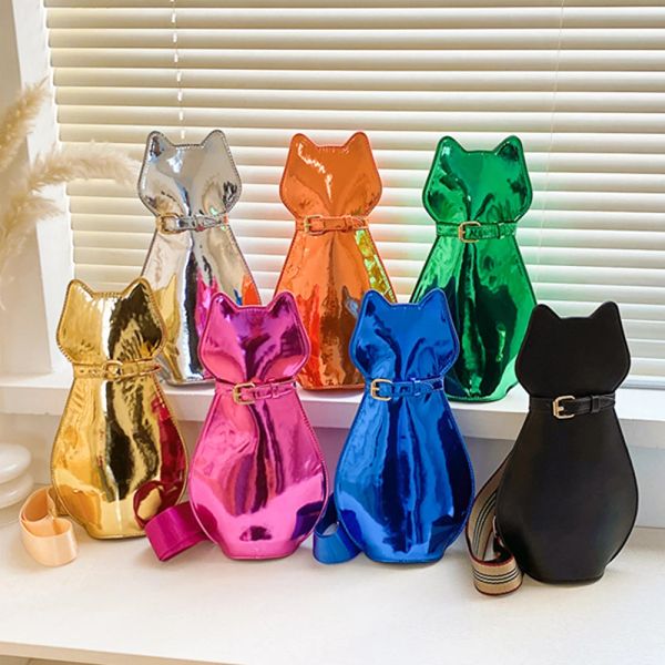 Sacs Candy Color Cat Design Sac à bandoulière Patent Cuir Drousse drôle pour femmes Sac à main en forme d'animal sacs Coup Fody Sacs pour femmes