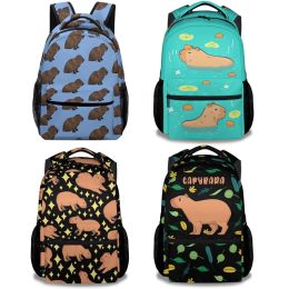 Sacs Capybara Backpack Gift For Kids Boys Filles Polyester Fashion School Sac Imprimé voyage Élégant ordinateur portable livre noir