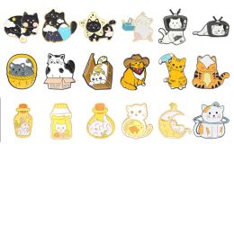 Sacs dessin animé mignon chat broche planète chat box chat bouteille chat émail en alliage accessoires accessoires de badge broch badge badge