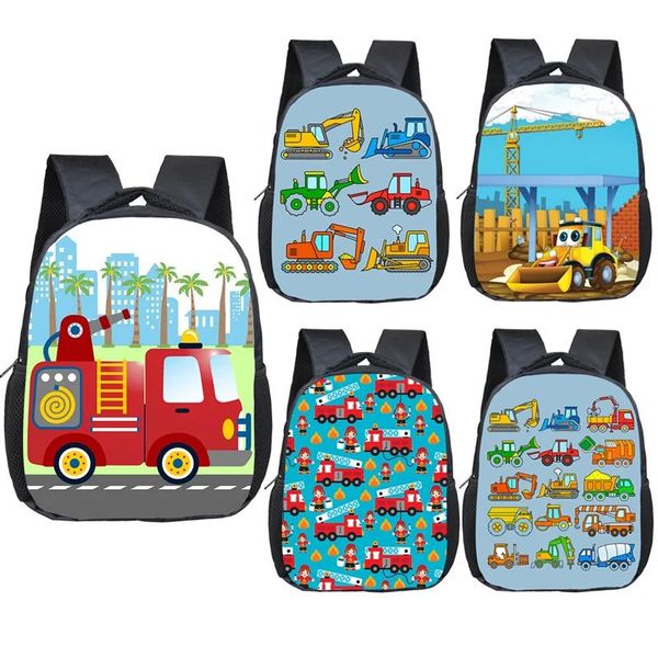 Sacs Dessin animé camion de pompier pelle tracteur sac à dos enfants sacs d'école enfants maternelle sac bébé enfant en bas âge sac à dos garçons livre sac cadeau