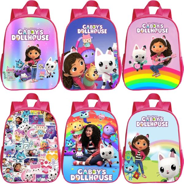 Sacs Cartoon Gabby's Dollouse Backpack Girls Garçons Boys Schoolbag 3D Impression Gabby Cats Enfants Sac à dos Pink Bookbag Kids Kawaii Knapsack