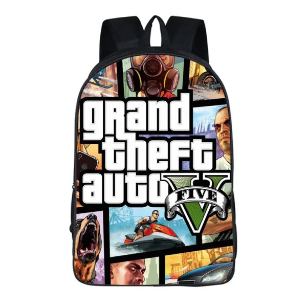 Sacs Cartoon Grand Theft Auto GTA5 3D BACKPACK ÉCOLE BAG BAG BAG ZIPPER MESSENSger Enfants garçons Girls Étudiants École Cadeau