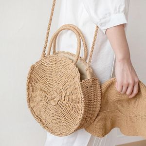 Sacs décontractés ronds en rotin pour femmes, sacs à main en osier tissé, sacs à bandoulière faits à la main, grand fourre-tout d'été en paille de plage, grands sacs à main