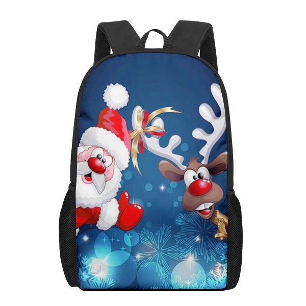 Sacs Christmas Santa Claus Elk Printing School Sac à dos pour les élèves enfants Boys Girls School Sacs adolescents enfants 16 pouces sacs à livres