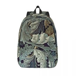 Tassen Custom Acanthus door William Morris Canvas Backpack Women Men Men Basis Bookbag voor school School Textielpatroon Zakken