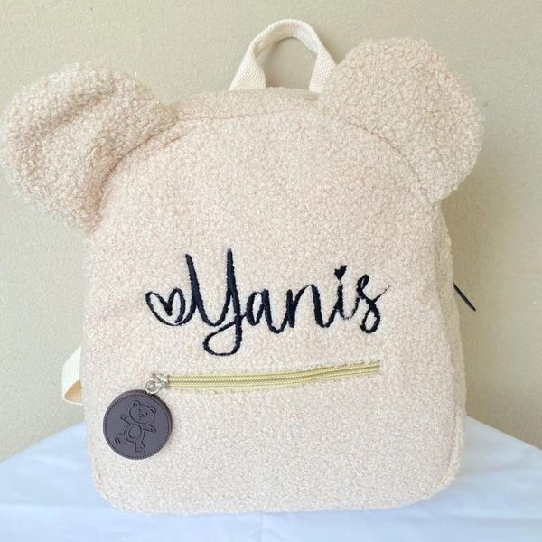 Sacs personnalisés mignon polaire ours en forme d'oreille sac à dos broderie nom mini sacs à dos pour les tout-petits, les garçons et les filles, l'école ou les voyages