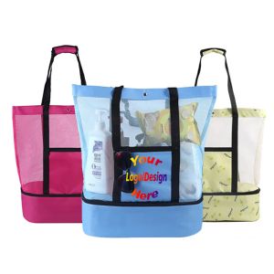 Tassen aangepaste mesh strand koeler tas buiten opbergtas gepersonaliseerde geprinte logo tas tas promotionele geschenken