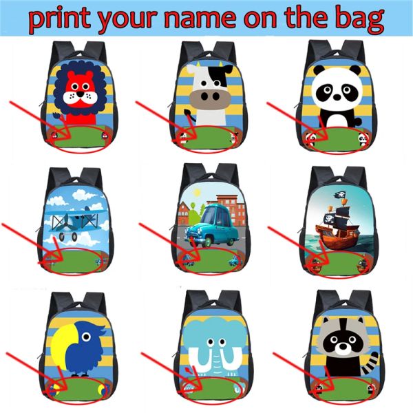 Les sacs personnalisent le nom sac à dos dessin animé animal / licorne / avion pour enfants sacs de scolarisés garçons bourse sac à dos