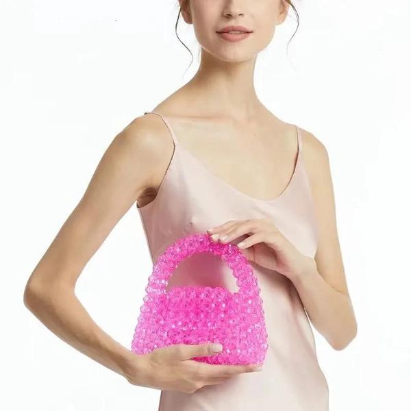 Bolsos Bolso de perlas personalizado Marca de diseñador Caja de cuentas de cristal acrílico transparente Totes Bolso Mujer Hecho a mano Fiesta de verano Pequeño bolso de cubo