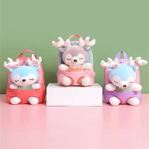 Sacs mignons 3d dessin animé cerf cerf étudiant school backpack girl minii fur schoolbag kidergarten pouce sac sac jouet poupée sac à dos