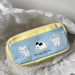 Sacs mignons en toile bleu crayon crayon de dessin animé ours de la papeterie d'étudiant de la papeterie d'étudiant fournit un sac de rangement haute capacité sac kawaii