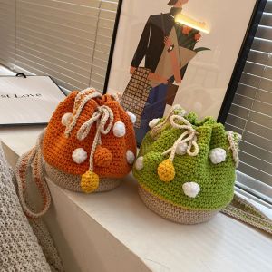 Sacs mignons crochet en tricot en tricot, sac d'épaule femme kawaii bricolage fait à la main