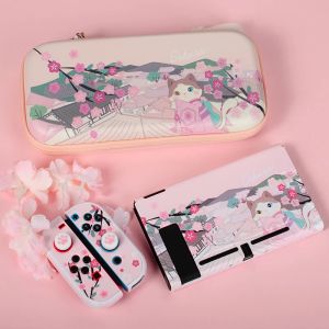 Sacs mignons Sakura chat commutateur de rangement Oled Rangement Bag avec 16 emplacements de jeu Hard PC Cover Protective Base pour Nintendo Switch Shell