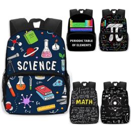 Bolsas lindas ciencias matemáticas pi mochila Tabla periódica de elementos para niños bolsas escolares para niños
