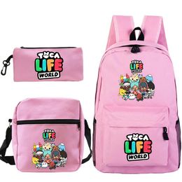 Bolsas Cute Toca Life World Backpack 3pcs Juego de niñas Bolsas de la escuela de dibujos animados TOCA TACA BOCA impresa Bookbag Kids Anime Rucksack Mochila