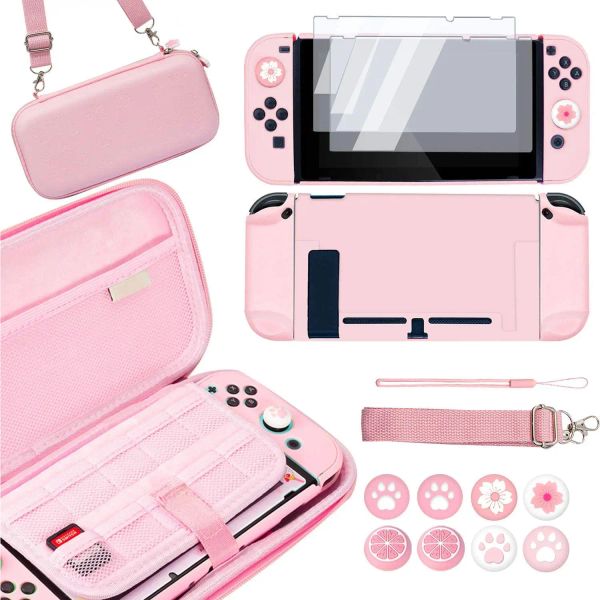 Sacs Étui de transport mignon Kit d'accessoires Kawaii pour Nintendo Switch avec housse de protection, protecteur d'écran et capuchons de poignée pour le pouce