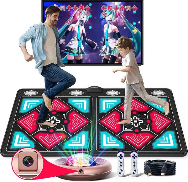 Sacs Tapis de Danse Jeu pour TV/PC Jeu de Détection de Mouvement Sport en Famille avec contrôleur de poignée sans Fil pour Enfants Adultes Tapis de Yoga antidérapant