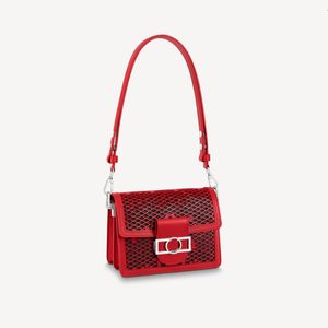 Sacs Designer explosifs femmes Mini Dauphine M20359 Red Brevet Patent Calfskin See-Through Signature en cuir en cuir Openwork Emblematic