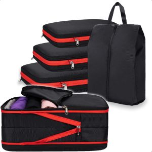 Sacs DoubleLayer Compression Emballage Cubes de rangement de voyage Organisateur Bagure de rangement de bagages portables Porte de rangement de sacs à chaussures