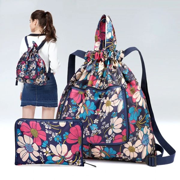 Bolsas mochila mochila para mujeres sencillo trajera de dibujo sencillo bolso de almacenamiento plegable de almacenamiento deportivo bolsillo de gimnasia