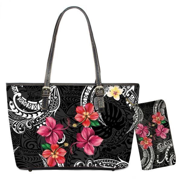 Sacs Dropshipping Custom Tribal Style Femmes Big Bag Sac Sac Polynésien Hibiscus Plumeria Imprimé Femelle sac à main