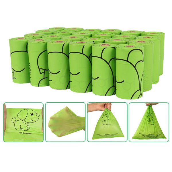 Sacs produits écologiques sacs de merde de chien d'amidon de maïs recyclage sacs de chien écologiques dégradables fournitures pour animaux de compagnie sacs de déchets de merde de chien de chat 20 rouleaux