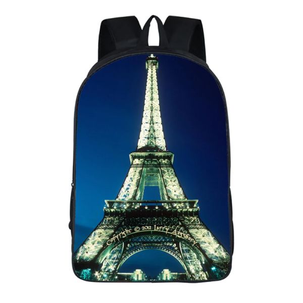 Sacs Eiffel Tower 3D Print Liver Sacs pour les adolescents Boys Girls School Sacs Bag de voyage sac à dos élégant élégant