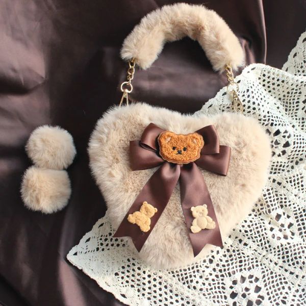 Sacs fanchila lolita sac pour femmes coeur en forme de sac à main en peluche arc