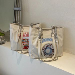 Sacs Fashion broderie Canvas Handsbag pour femmes de grande capacité Casual Tote Pouche de voyage Mignon