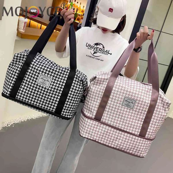 Bolsas de moda Sports Tote Casual Zipper Gran capacidad Tote Oxford Patrón de cuadros de expansión plegable para hombres para hombres Mujeres