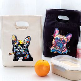 Sacs Sac à lunch portable Sac à lunch portable French Bulldog Boîte à isolation thermique Color Roller Hander Hander Picnic Office School Food Storage Pouche de stockage