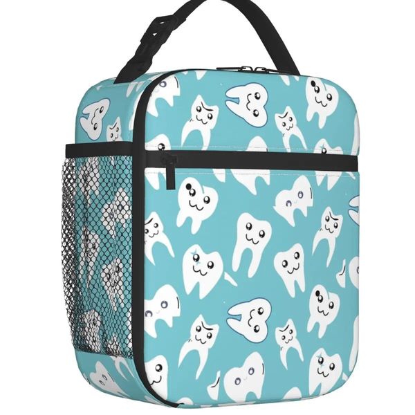 Sacs drôles de dent dentaire blanc motif de dents isolées sacs à lunch de dentistes dentistes portables cooler thermique boîte à lunch box pour enfants enfants