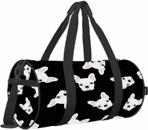 Tassen grappige honden duffle tas schattige Franse bulldog head cartoon dier gym tas voor vrouwen man student luggagetas voor reizen zwart wit